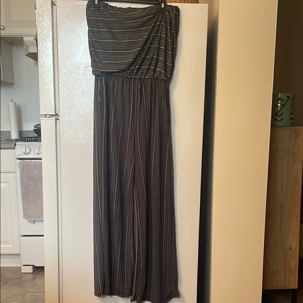 Exist Large Strapless Black and‎ White Maxi Romper NWOT